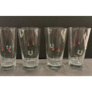 Libbey Happy Holidays reindeer glass coolers set of 4 Christmas 15 oz